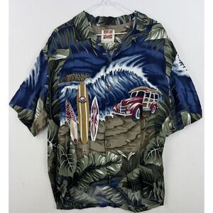 Hawaiian Togs Surf Woodie Wagon Shirt Mens XL Blue Tropical Beach Camp